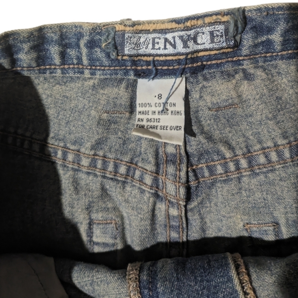 Vintage 90s Lady Enyce Denim Midi Skirt Y2K Painted Graphic Streetwear Size 8 - Picture 3 of 6